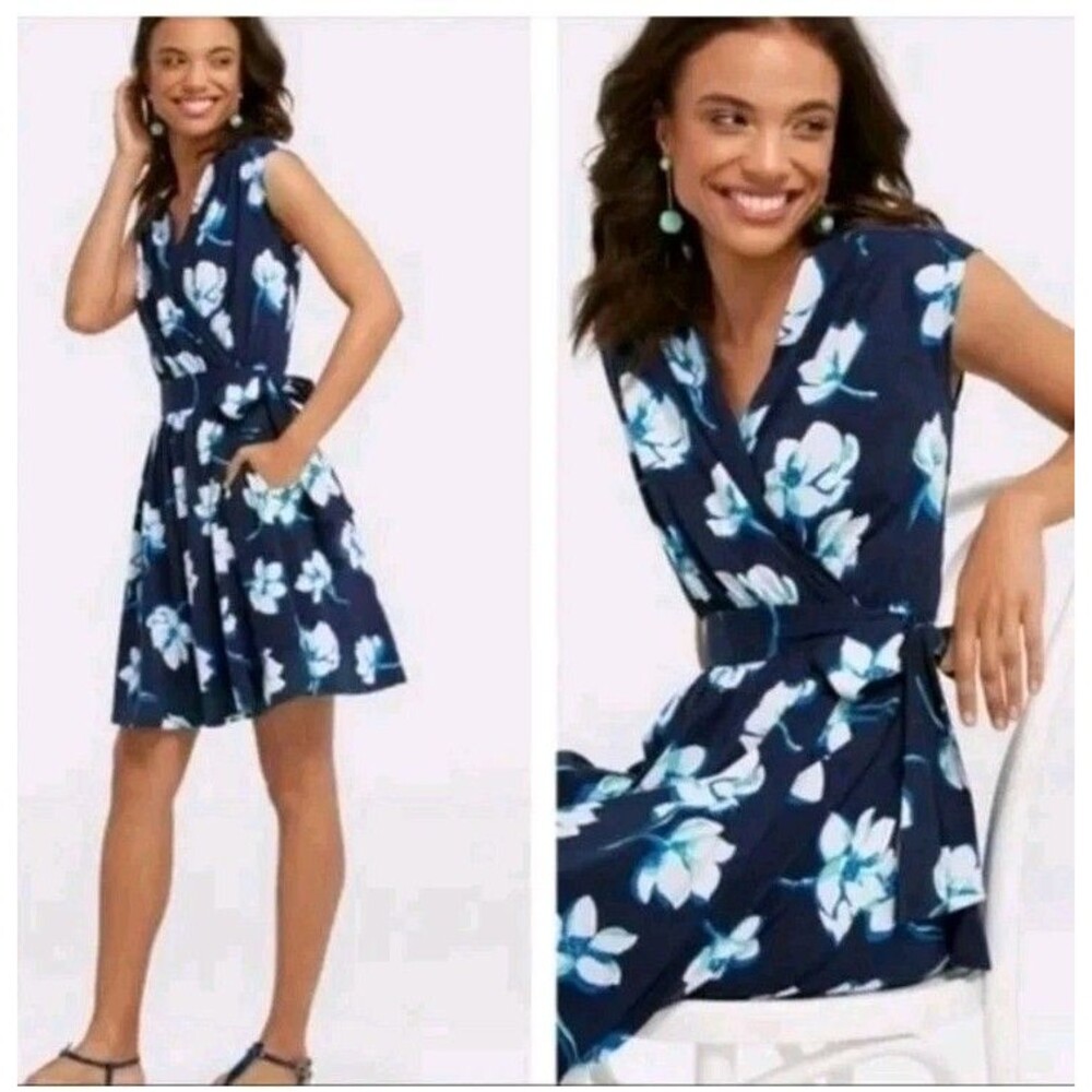 Draper James Navy Blue Floral Wrap Dress